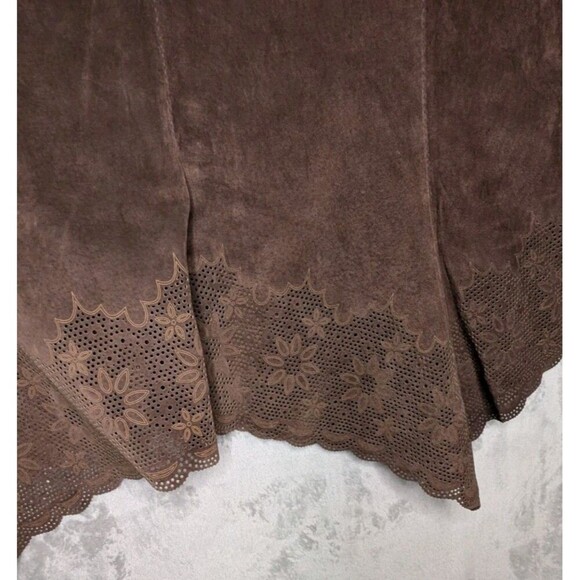 Multiples Sz12 Dead Stock Boho leather Brown Skirt Cowgirl Country Rodeo Y2K - Picture 9 of 12